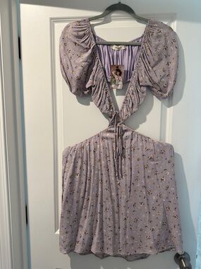 Lavender Floral Mini Dress with Puff Sleeves